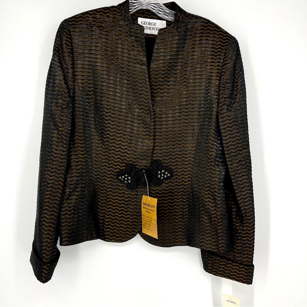 NWOT George Simonton Business Jacket Blazer Frog Closure Black & Brown Size 8